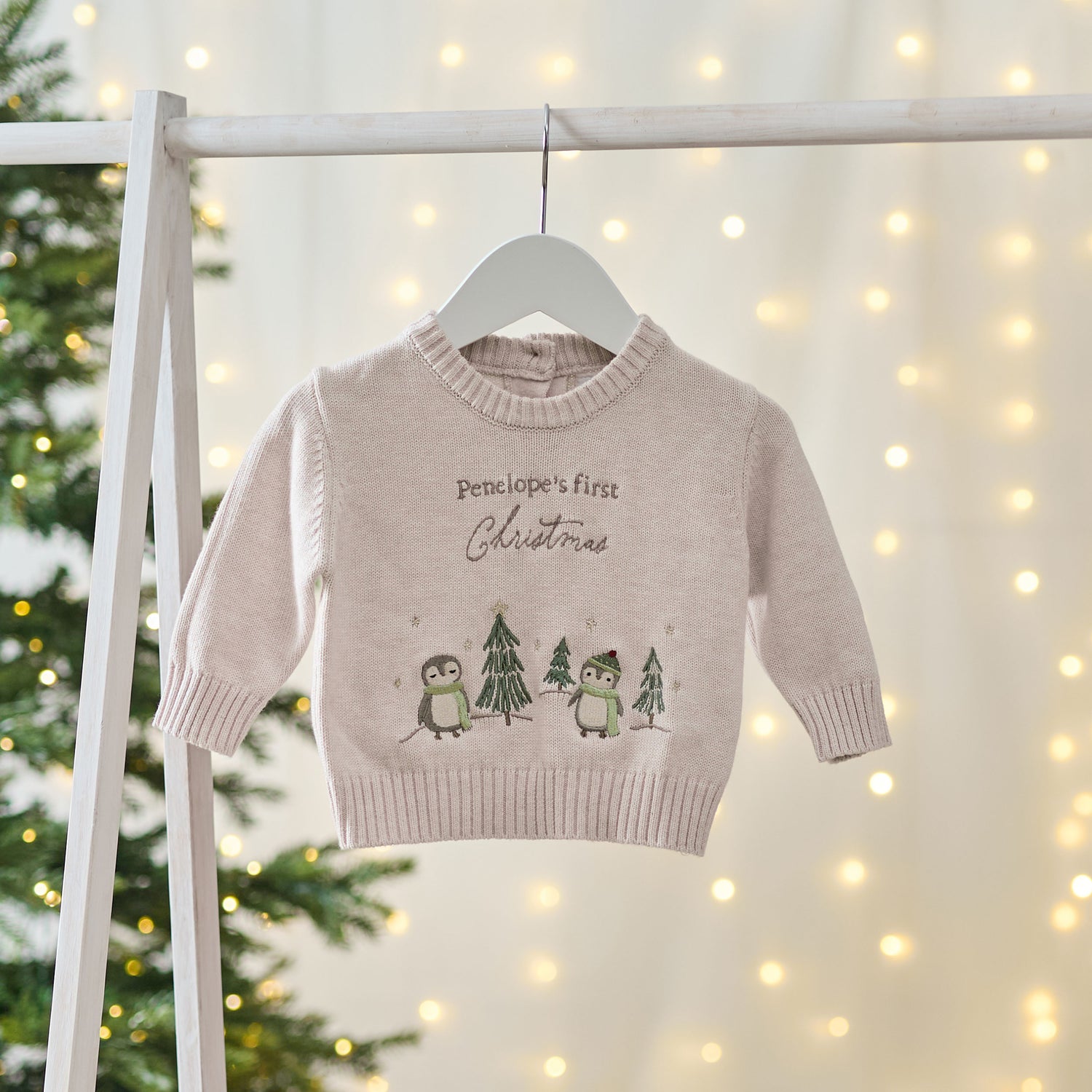 Personalised My 1st Christmas Penguin Oatmeal Jumper