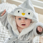 Personalized Grey Penguin Fleece Robe