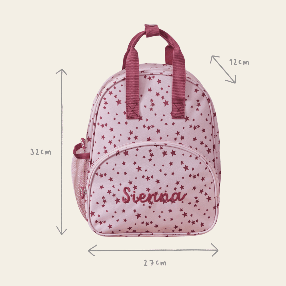 Personalised Pink and Burgundy Star Pocket Medium Backpack