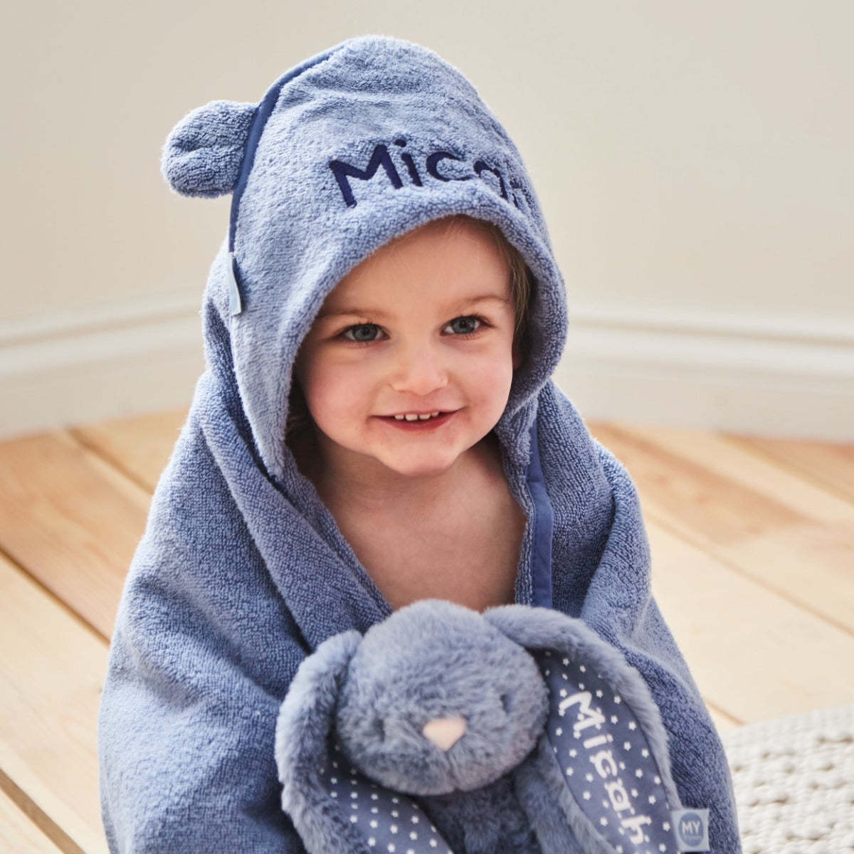 Personalized Wave Blue Small Hooded Towel