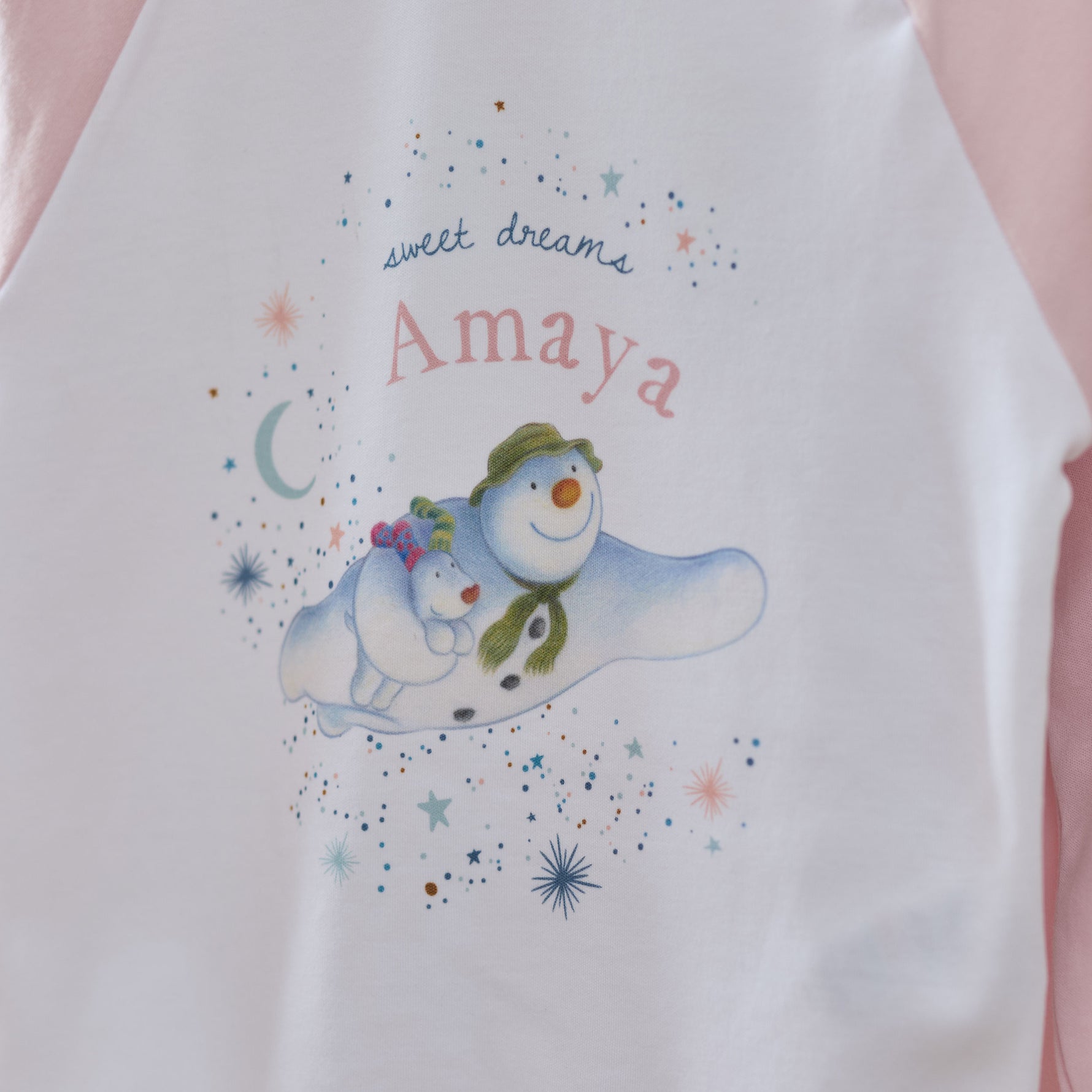 Personalised The Snowman™ and Snowdog Pink Jersey Pyjamas