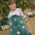 Personalised Green Embroidered Wreath Christmas Sack