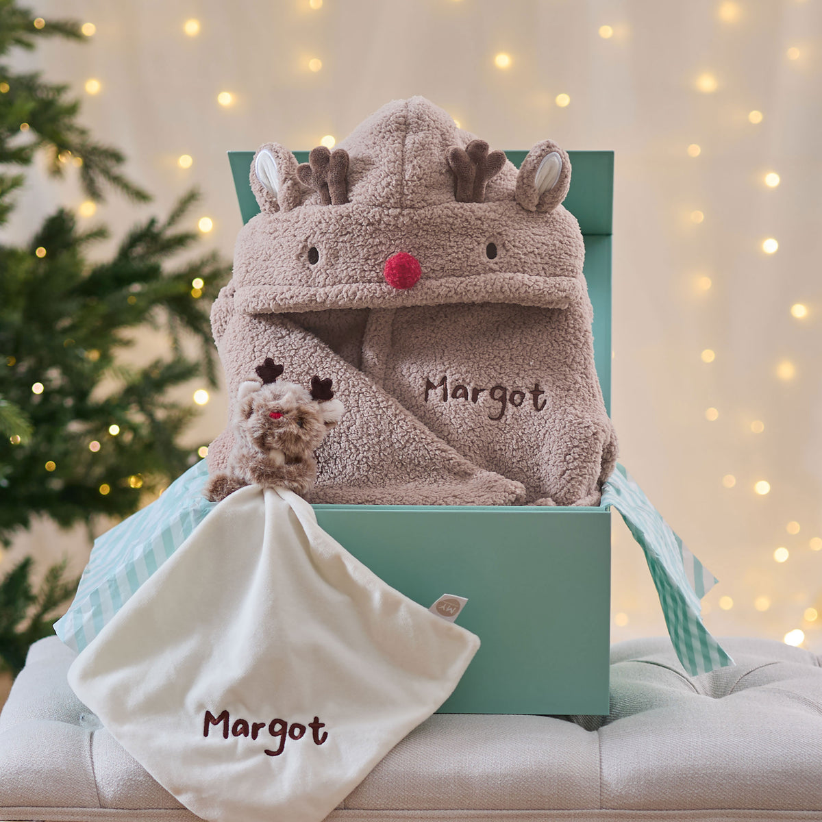Personalised Brown Reindeer Snuggle and Snooze Gift Set
