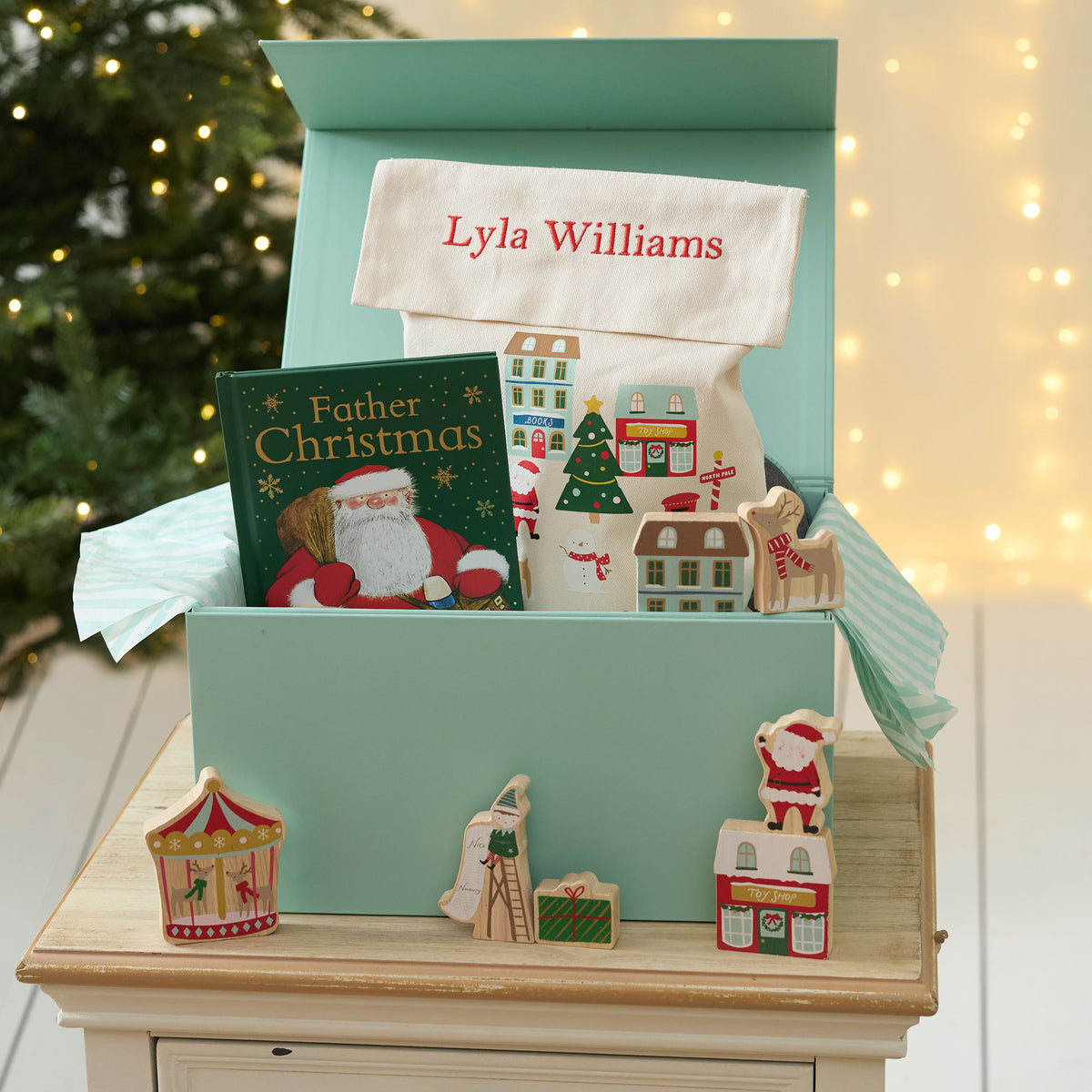 Personalised Father Christmas Block Town Gift Set