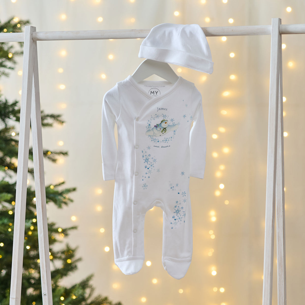 Personalised The Snowman™ and Snowdog Sleepsuit and Hat Set