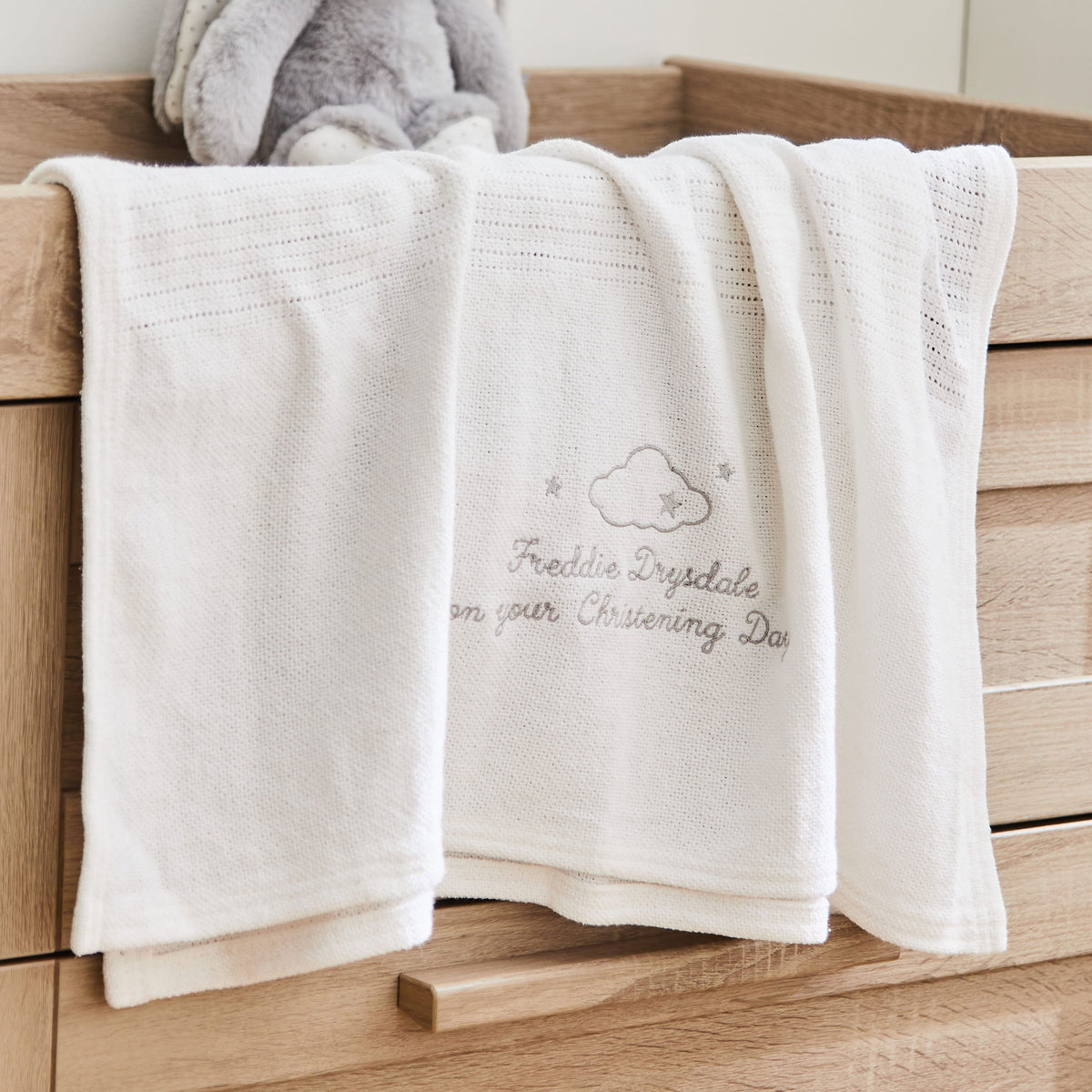 Personalized Christening Day Ivory Cellular Baby Blanket