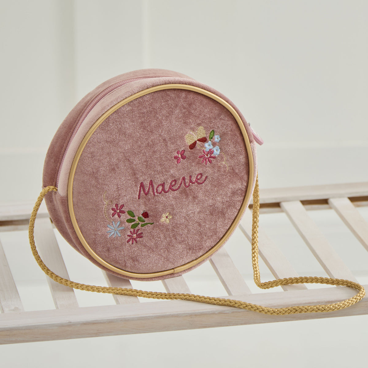 Personalised Floral Round Velvet Bag