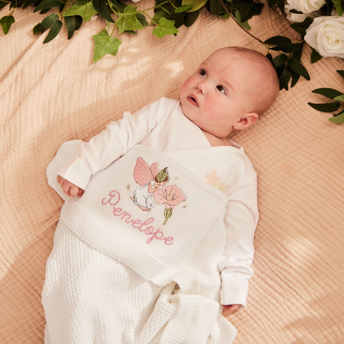Personalized Flower Fairies™ Ivory Knitted Shawl