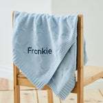 Personalised Light Blue Star Jacquard Baby Blanket for Giftset
