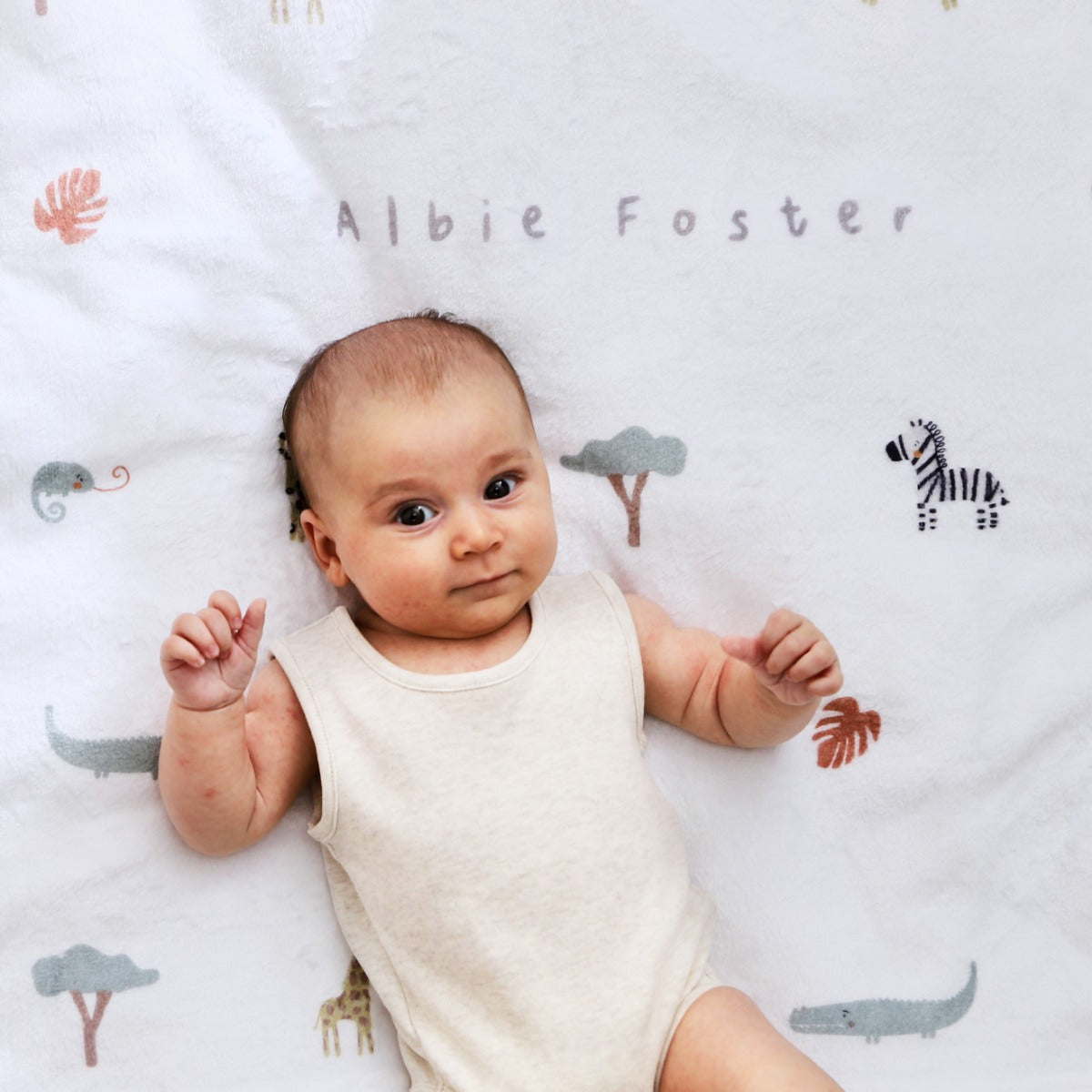 Personalized Safari Animal Print Fleece Blanket