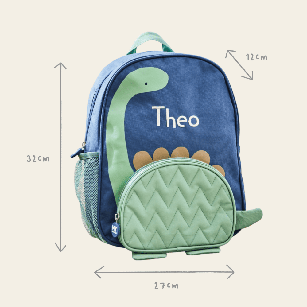 Personalised Green Dinosaur Medium Backpack