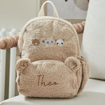 Personalised 3 Bears Embroidered Ecru Borg Mini Backpack