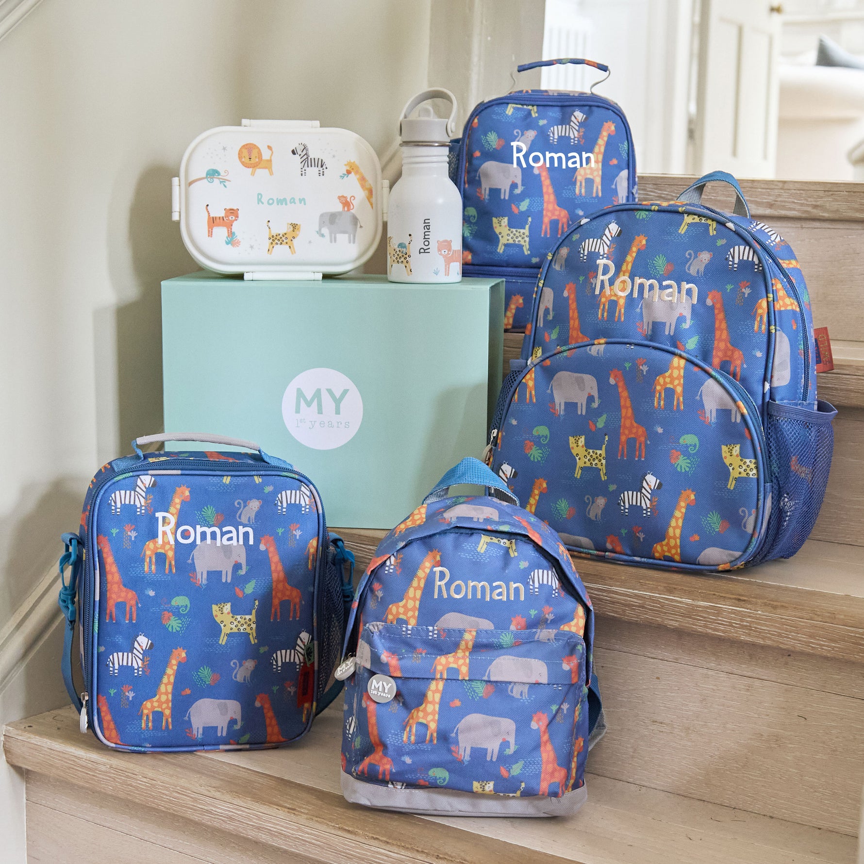 Personalised Navy Safari Print Classic Mini Backpack