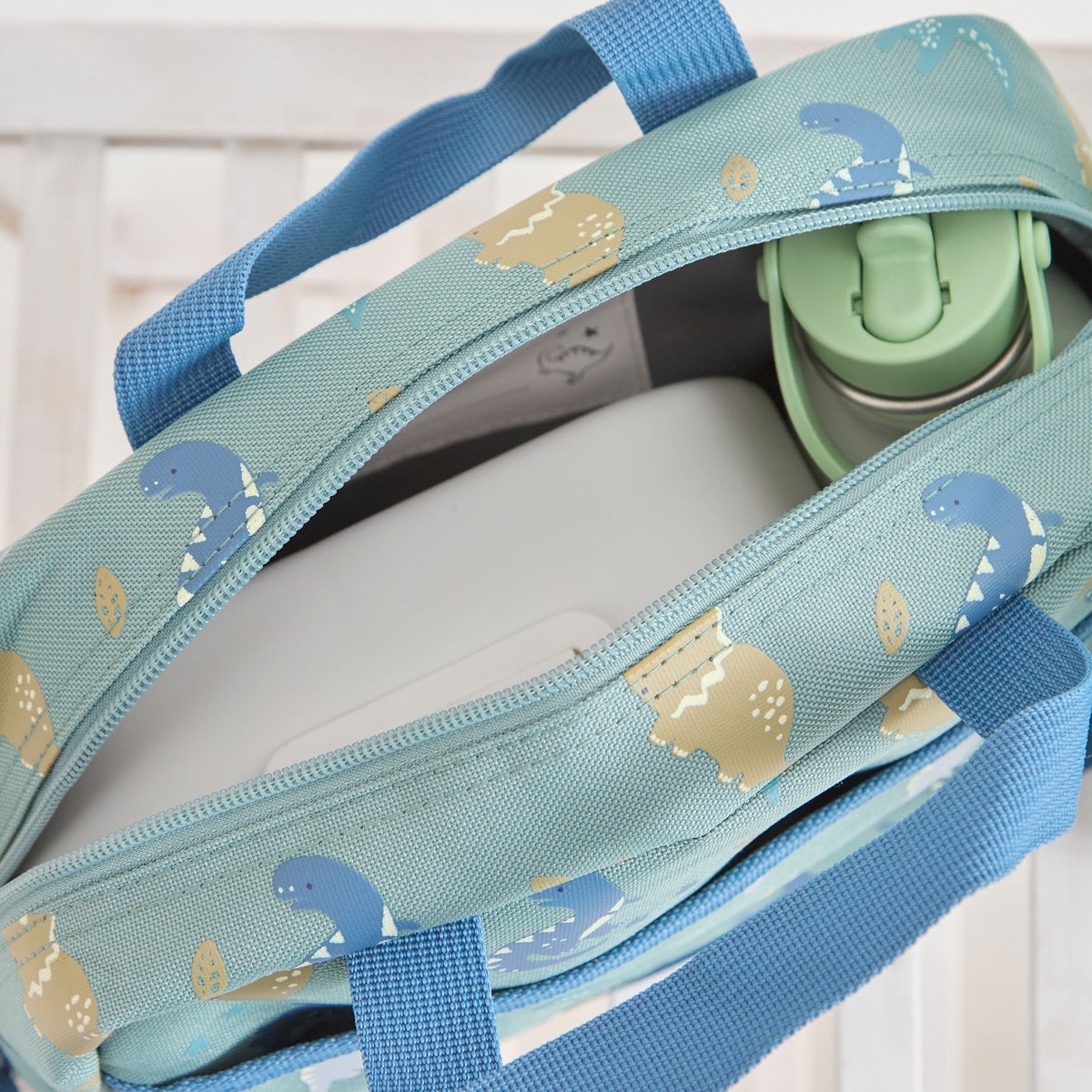 Personalised Khaki Dino Boxy Lunchbag