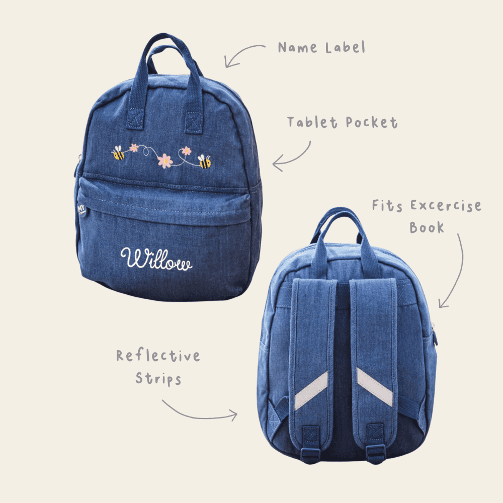 Personalised Bumblebee Medium Denim Backpack 