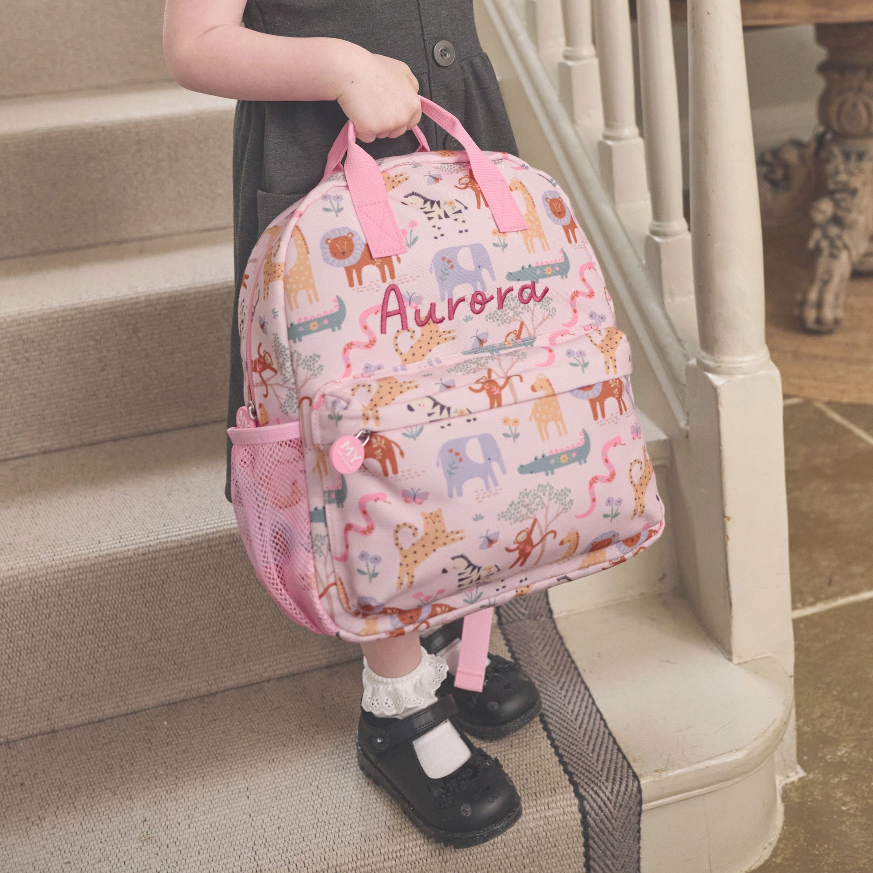 Personalised Pink Floral Safari Medium Backpack