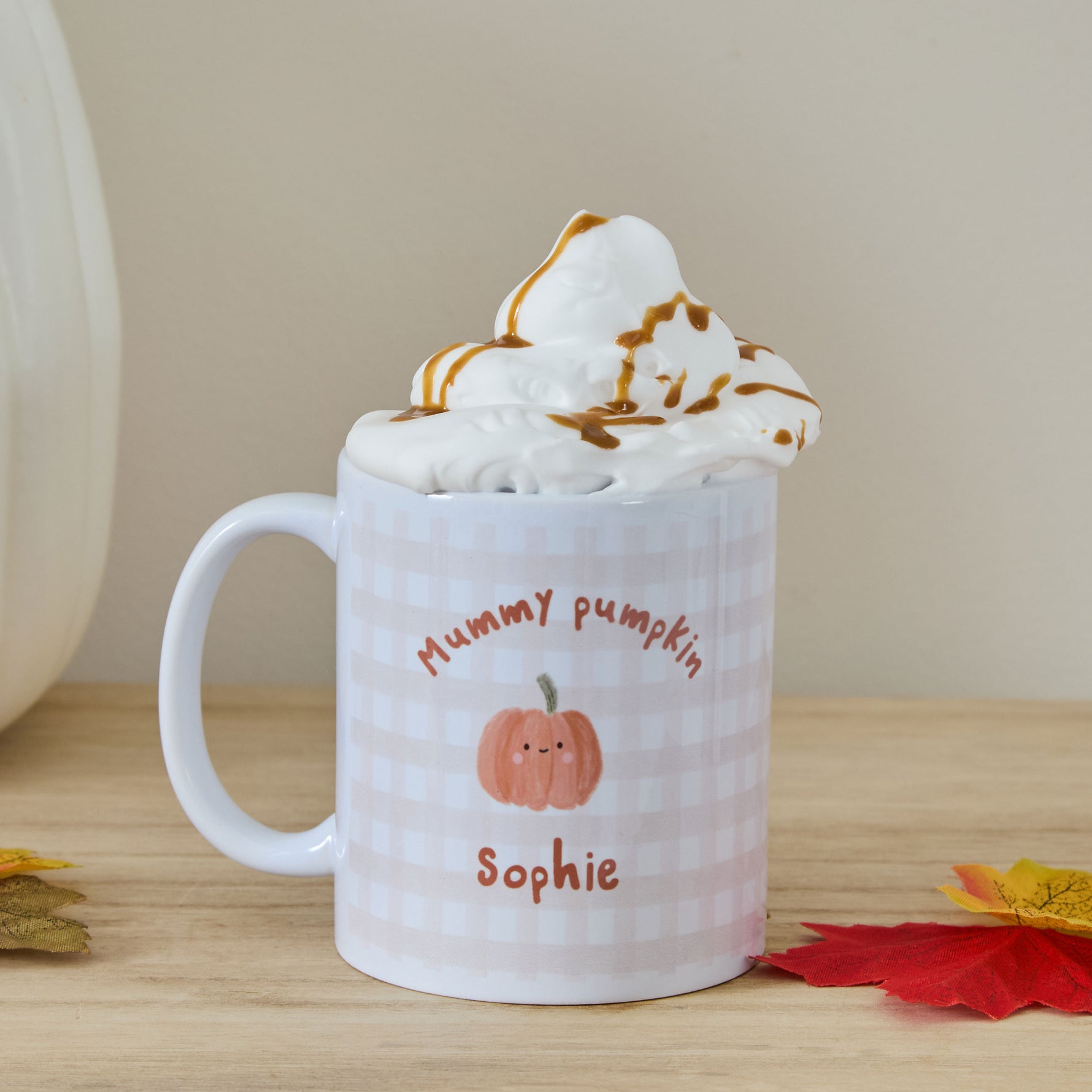 Personalised Oatmeal Checkered Halloween Mug