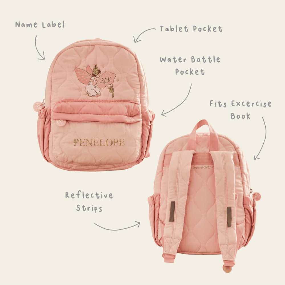 Personalised Flower Fairies™ Embroidered Pink Quilted Medium Backpack