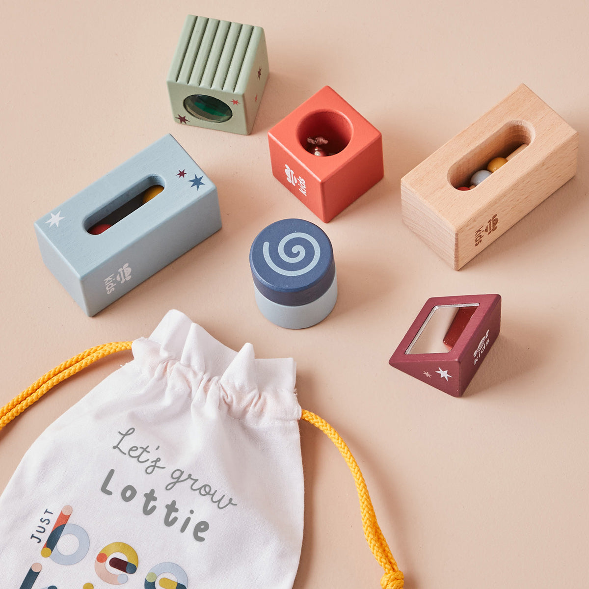 Personalised Just Bee Kids Wooden Sensory Blocks With Bag FSC®