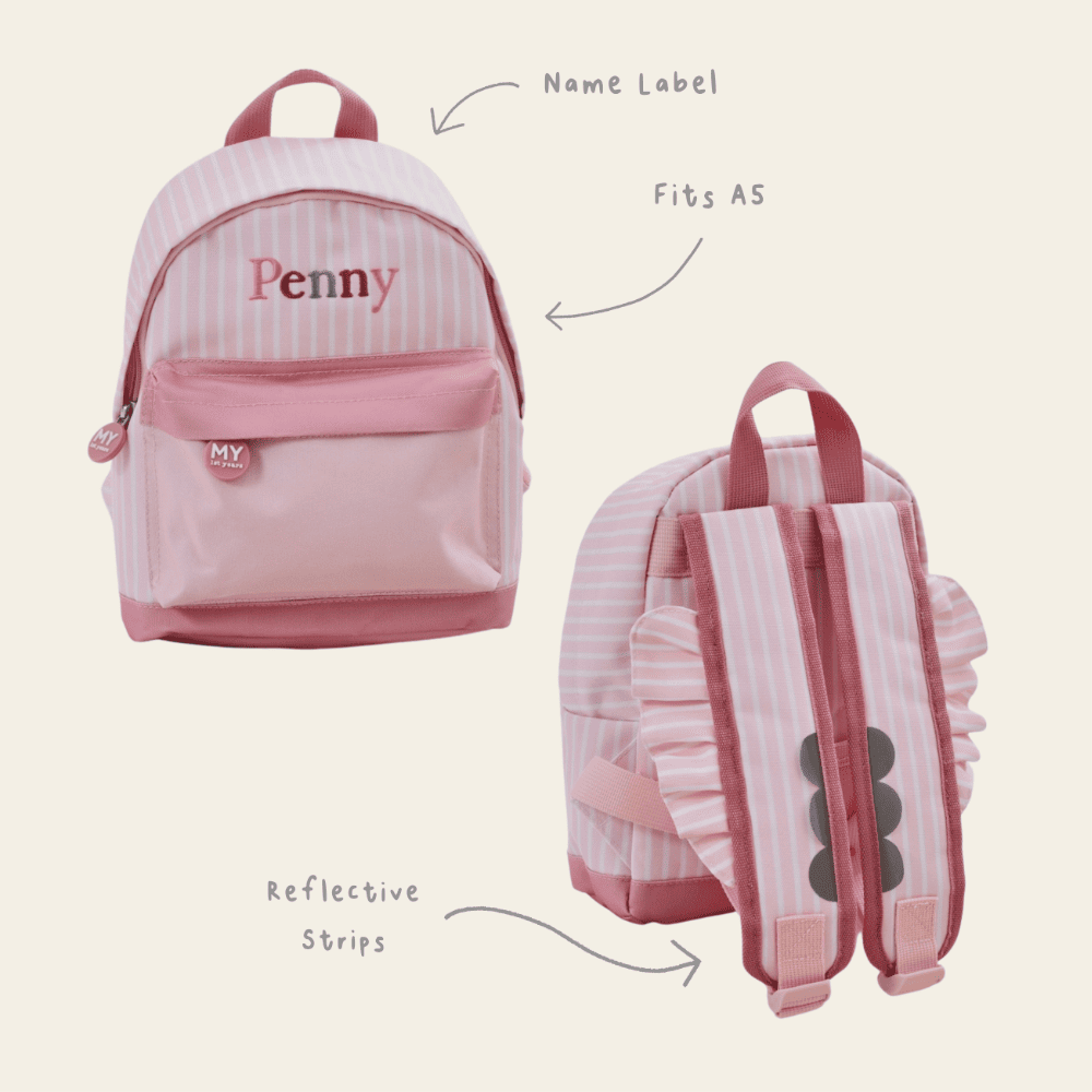 Personalised Pink Stripe Frill Mini Backpack 
