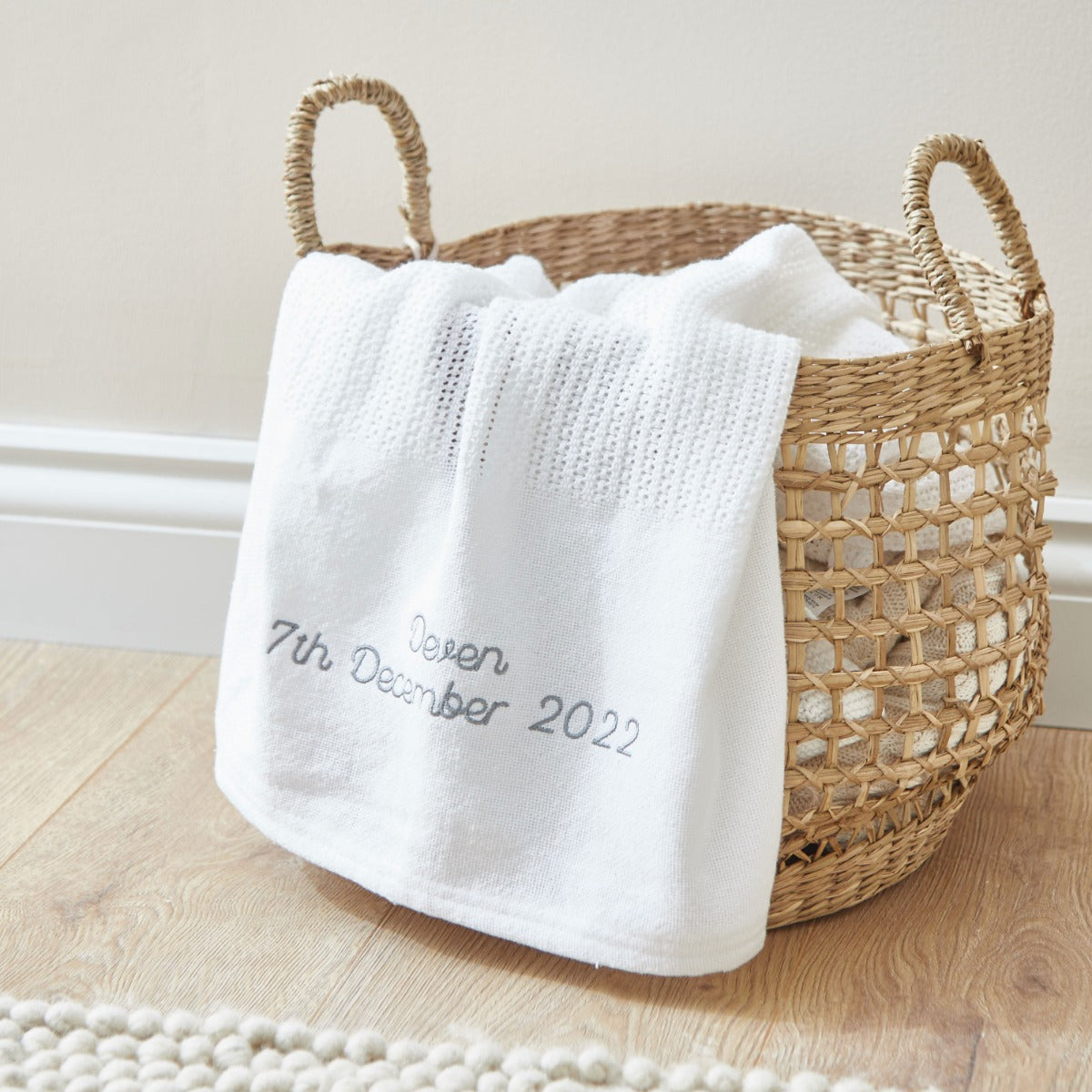 Personalized Ivory Cellular Baby Blanket