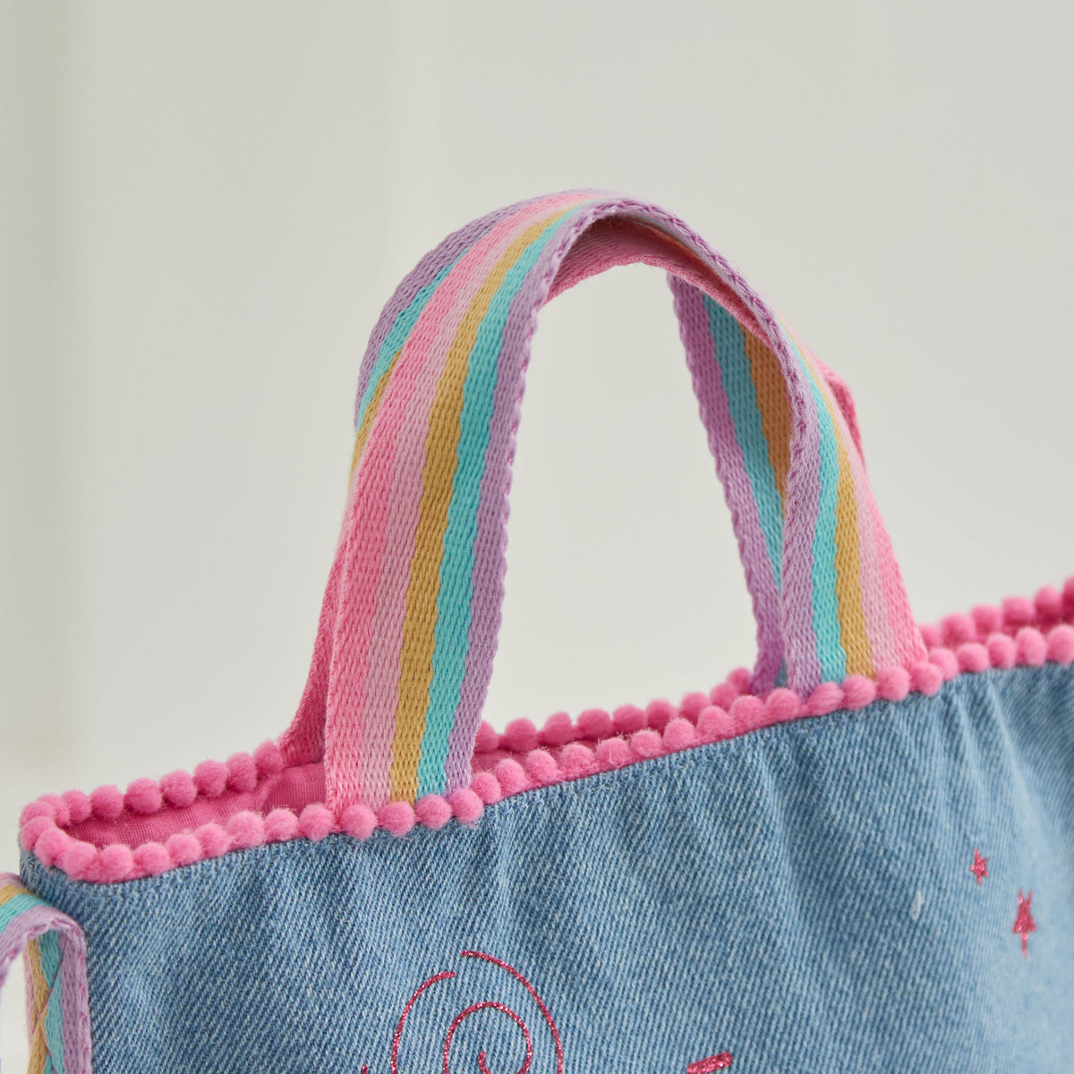 Personalised Pink Glitter Denim Handbag