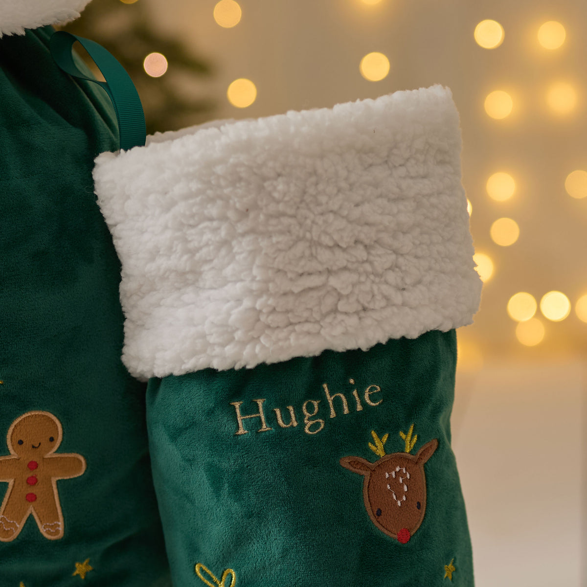 Personalised Green Embroidered Wreath Christmas Sack and Stocking Gift Set