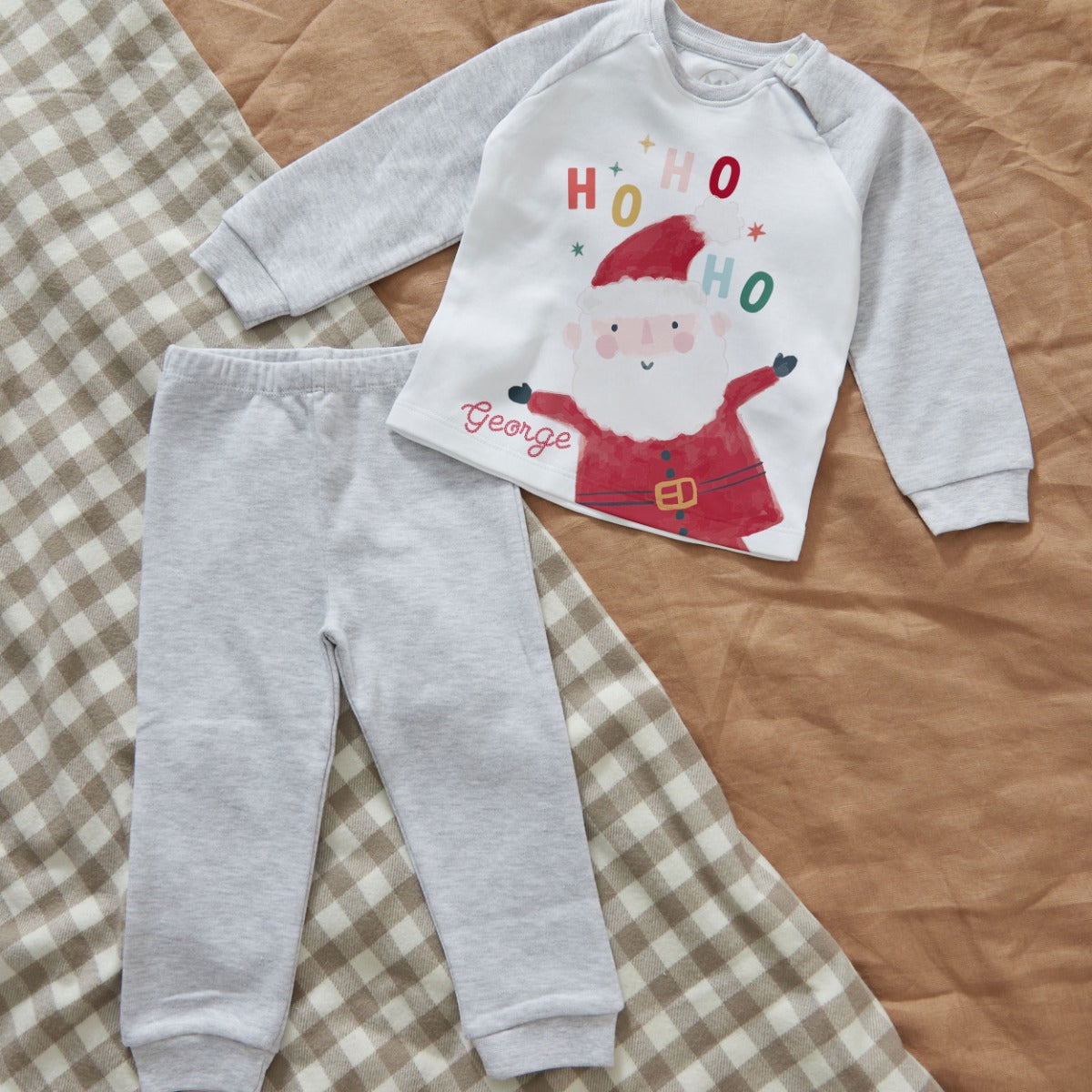 Personalised Grey Santa Ho Ho Ho Christmas Pyjamas