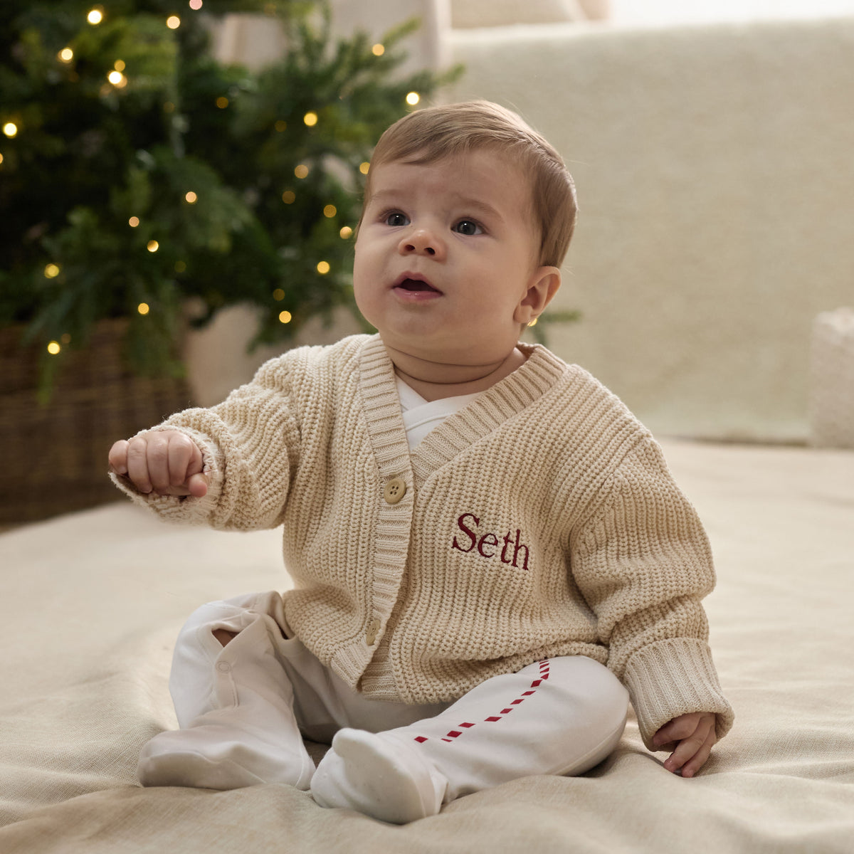 Personalised My 1st Christmas Oatmeal Cardigan