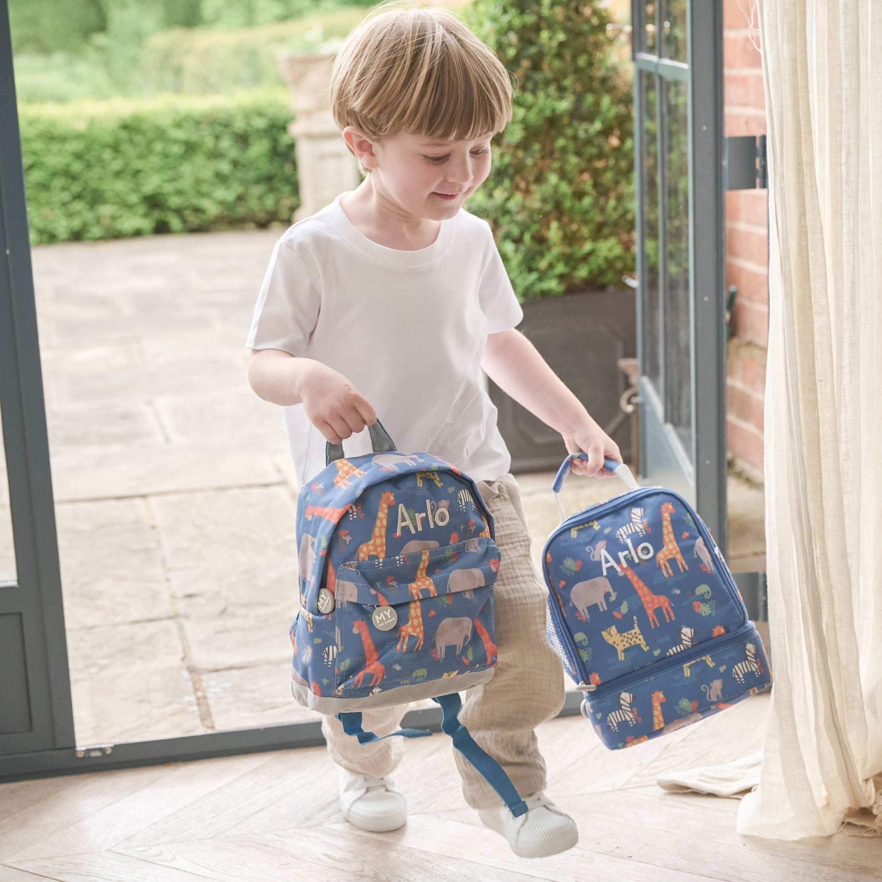 Personalised Navy Safari Print Classic Mini Backpack