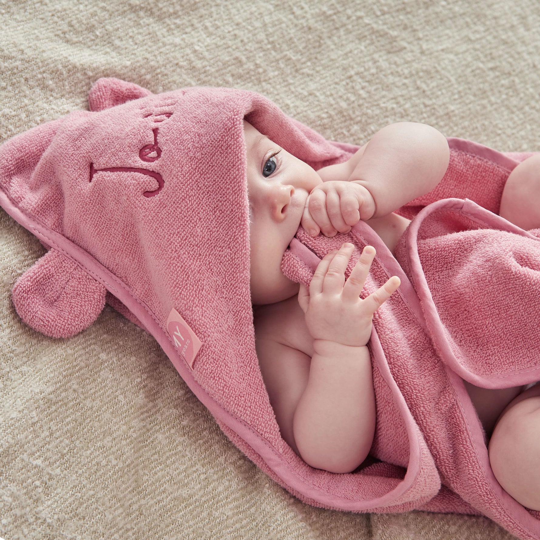 Personalised Raspberry Ripple Small Hooded Towel With Ears