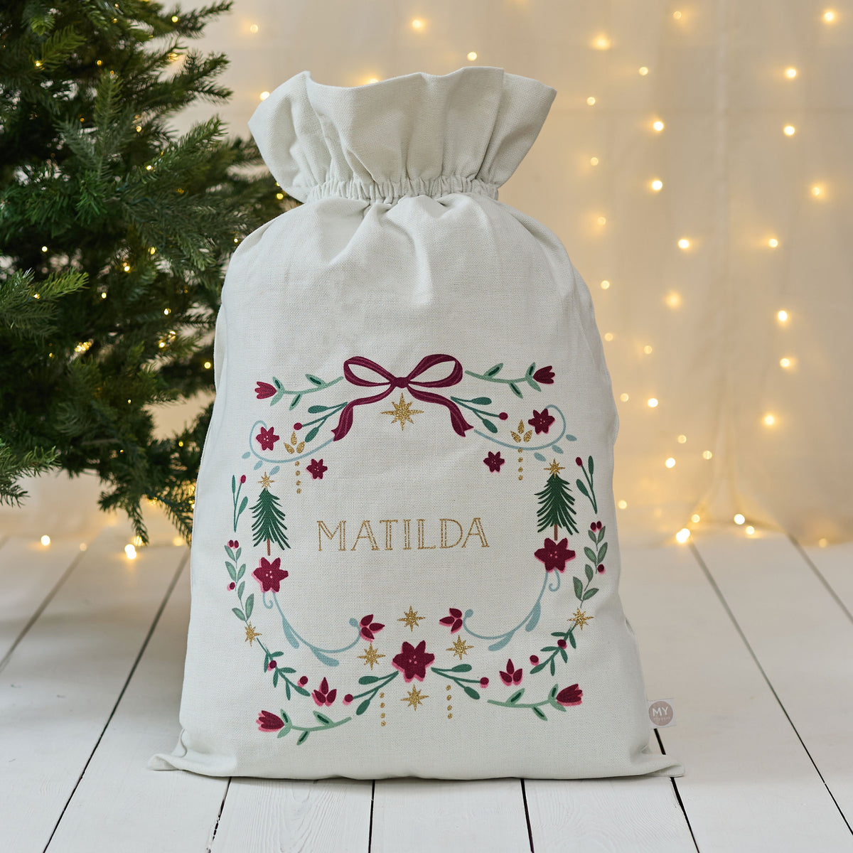 Personalised Folklore Christmas Natural Canvas Gift Sack
