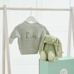 Personalised Sage Snuggle Bunny and Cardigan Gift Set