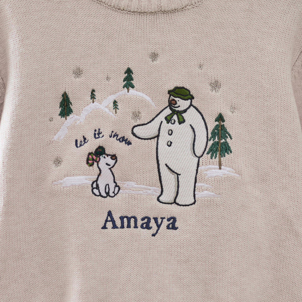 Personalised The Snowman™ and Snowdog Oatmeal Jumper