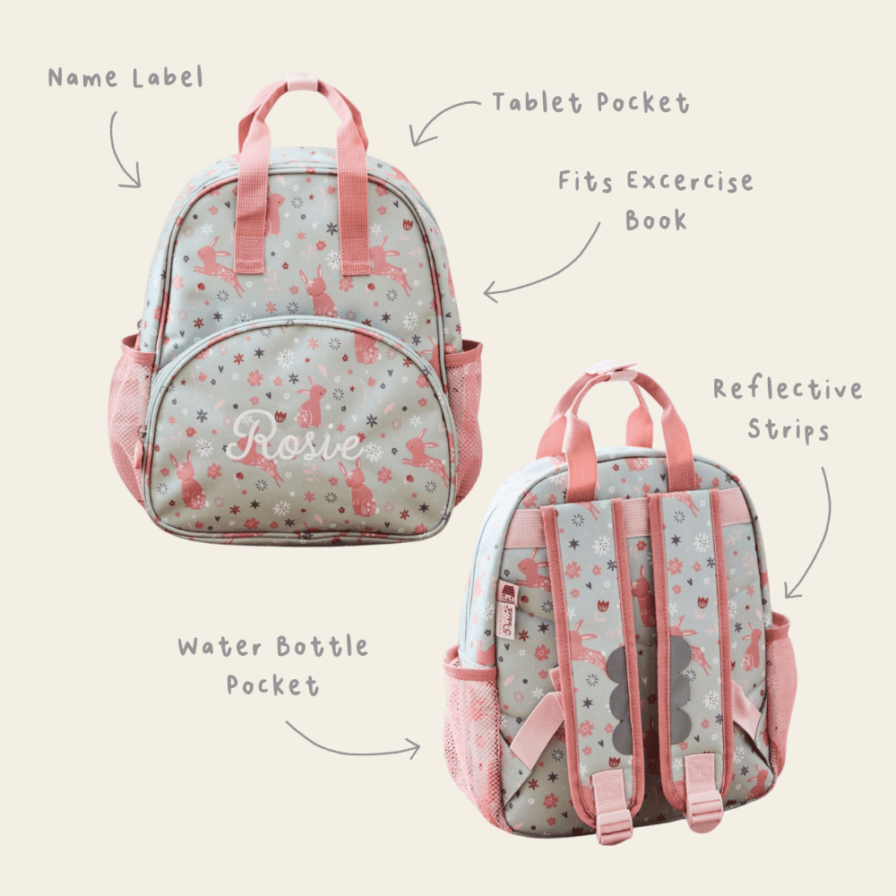 Personalised Sage Bunny Print Medium Grab Handle Backpack