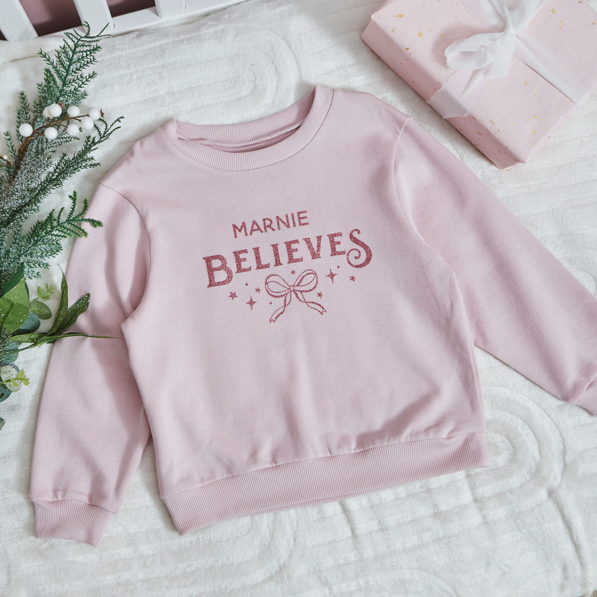 Personalised Believes Christmas Pink Sweatshirt