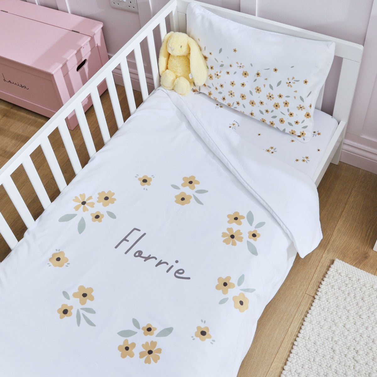 Personalised Yellow Floral Wreath Bedding Set