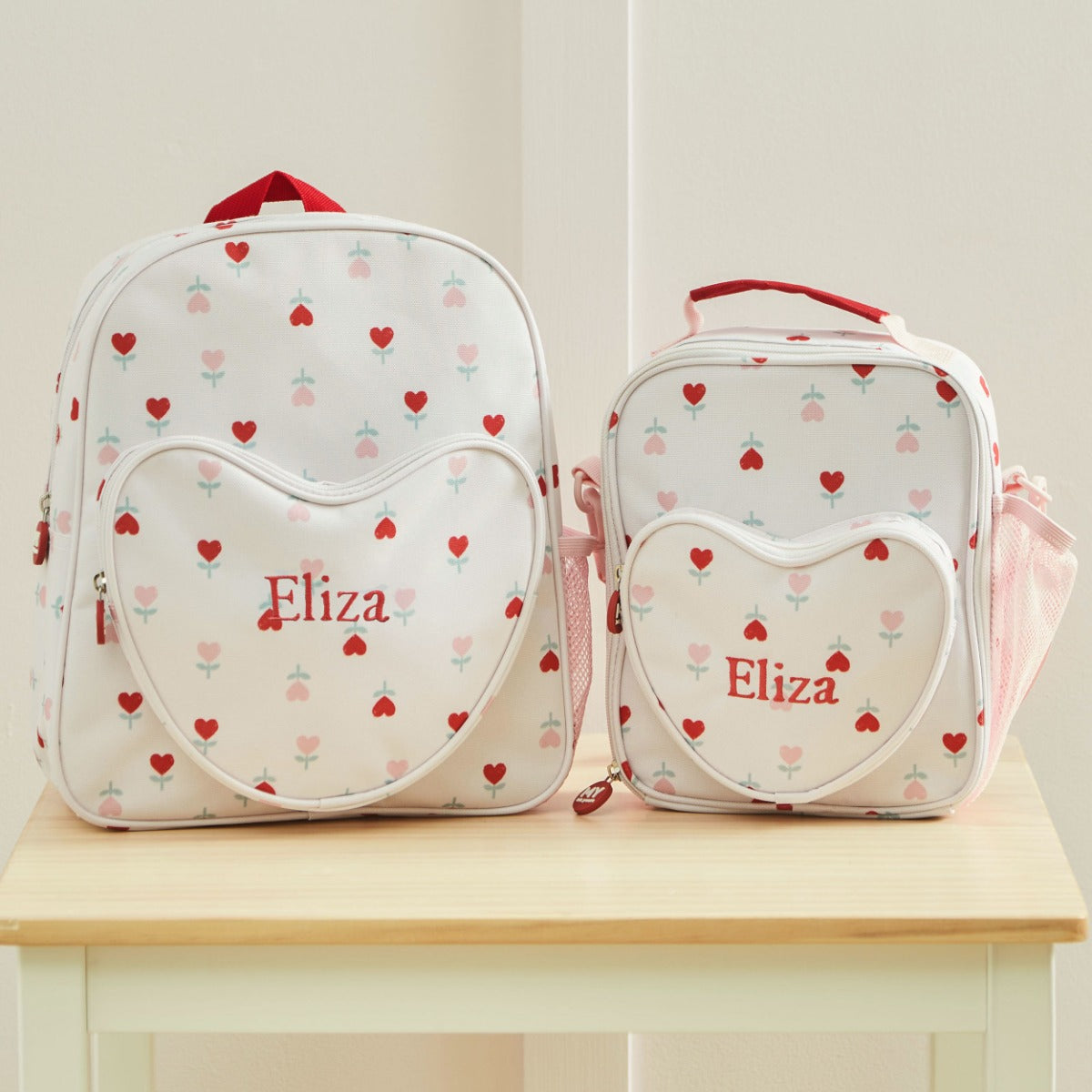 Personalised Tulip Heart Print Backpack & Lunch Bag Gift Set