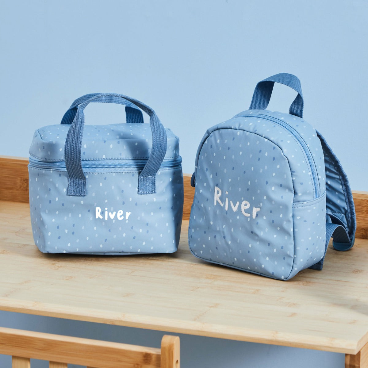 Personalised Blue Spot Backpack & Lunch Bag Gift Set 