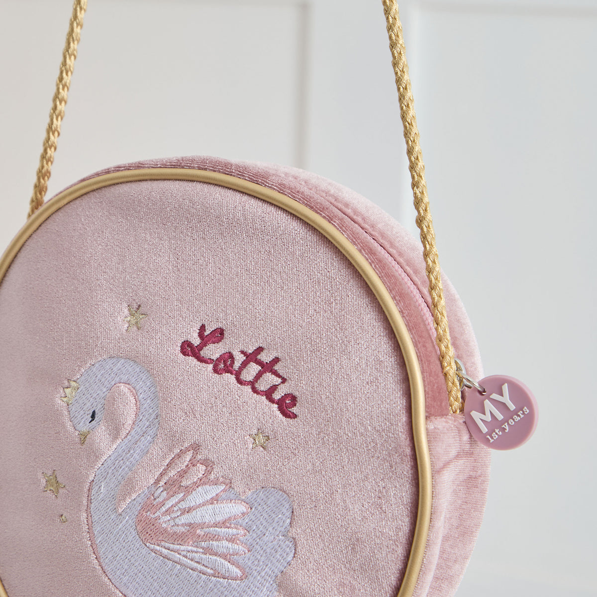 Personalised Swan Round Velvet Handbag