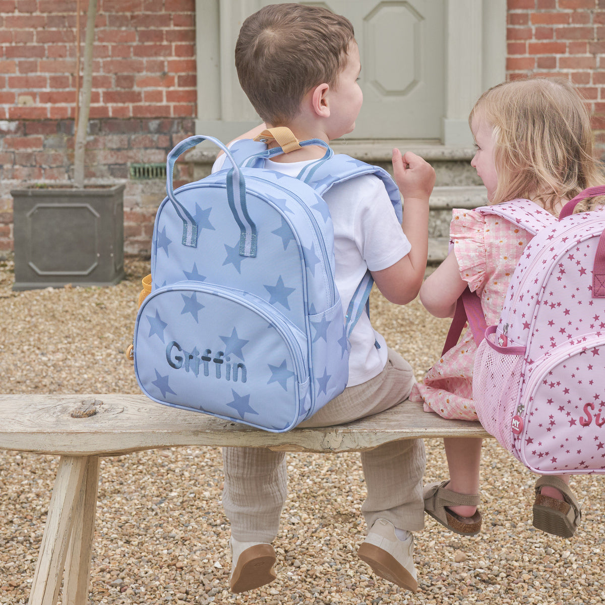 Personalised Blue Star Pocket Medium Backpack