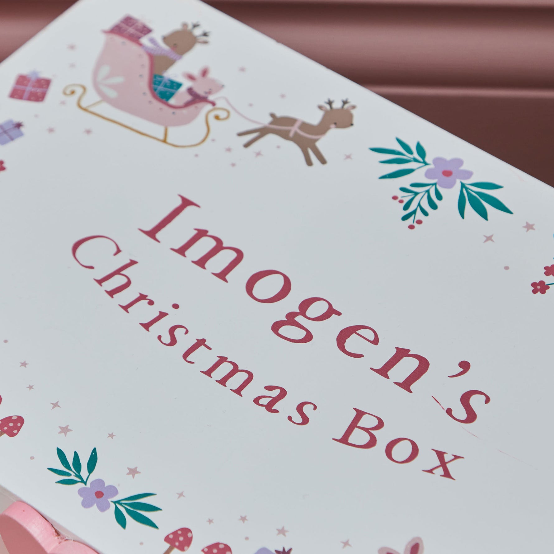 Personalised Wooden Pink Christmas Keepsake Box FSC®