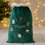 Personalised Green Embroidered Wreath Christmas Sack