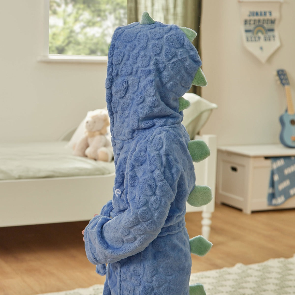 Personalized Blue Stegosaurus Dinosaur Fleece Dressing Gown