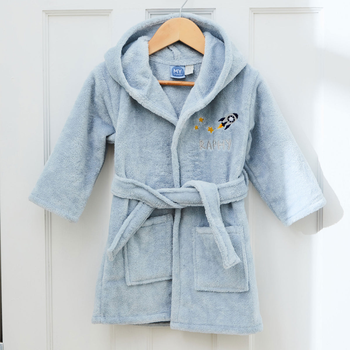 Personalized Rocket Design Blue Fleece Robe