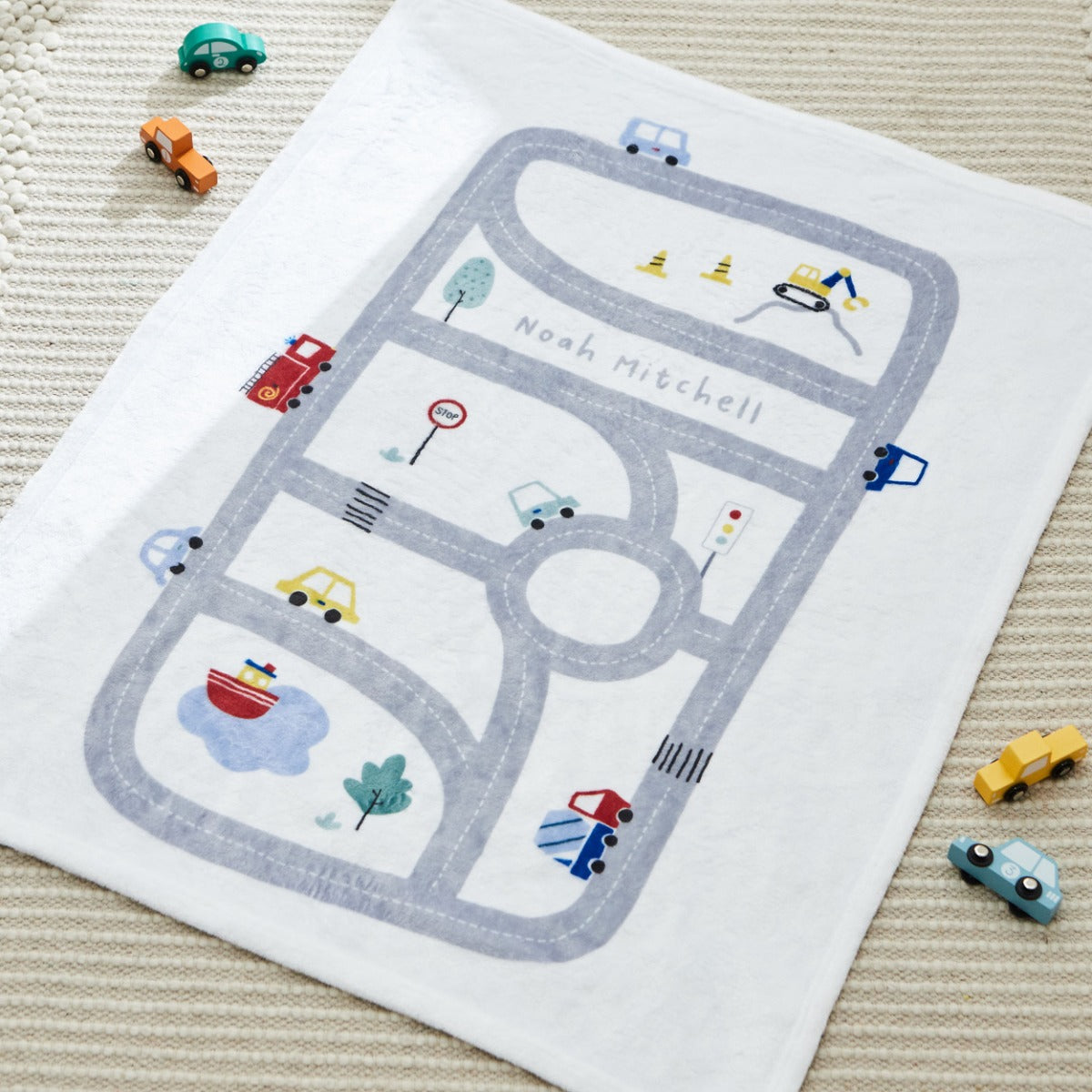Personalized White Road Map Fleece Blanket