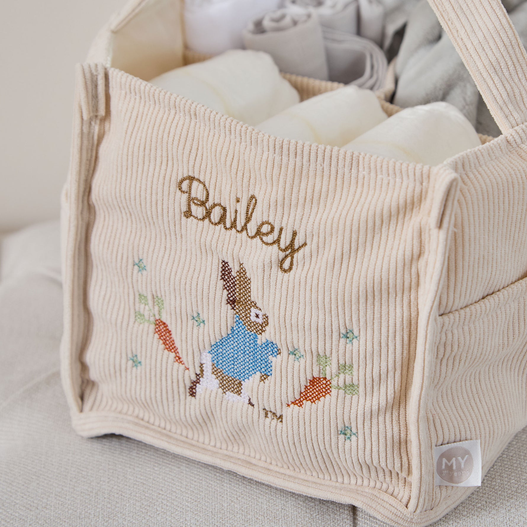 Personalised Peter Rabbit™  Cross Stitch Nappy Caddy