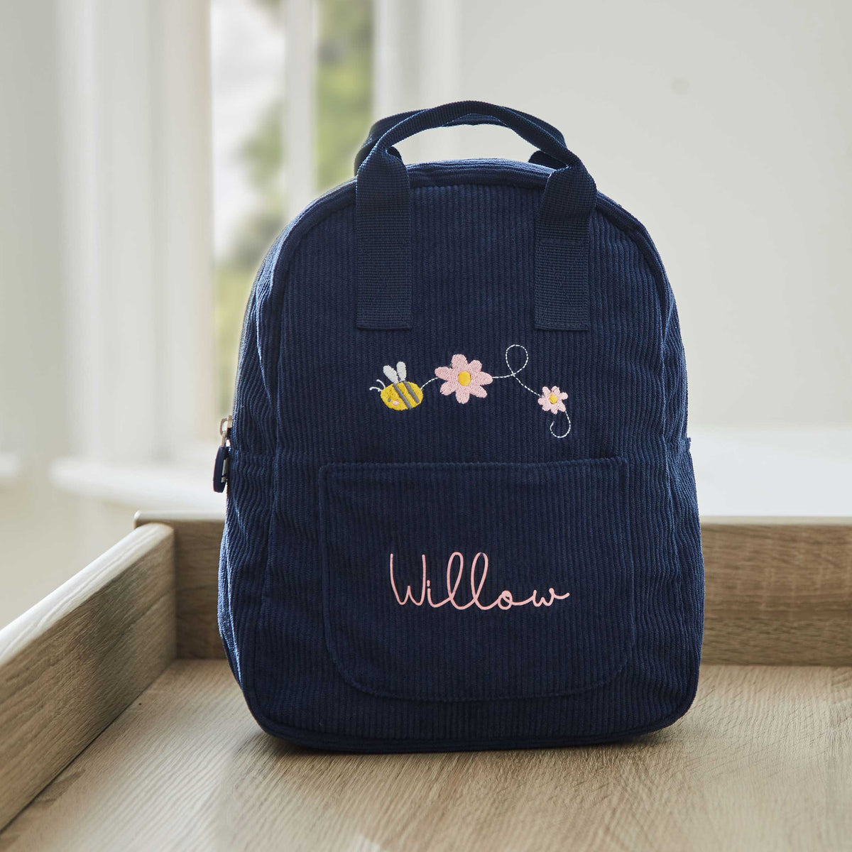Personalised Bumblebee Navy Mini Cord Backpack