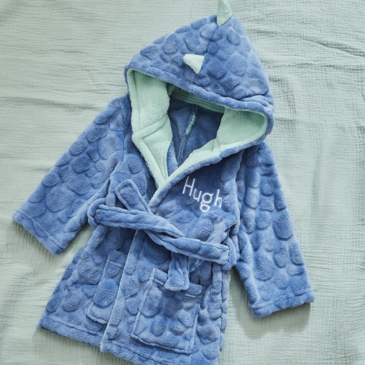 Personalized Blue Stegosaurus Dinosaur Fleece Dressing Gown