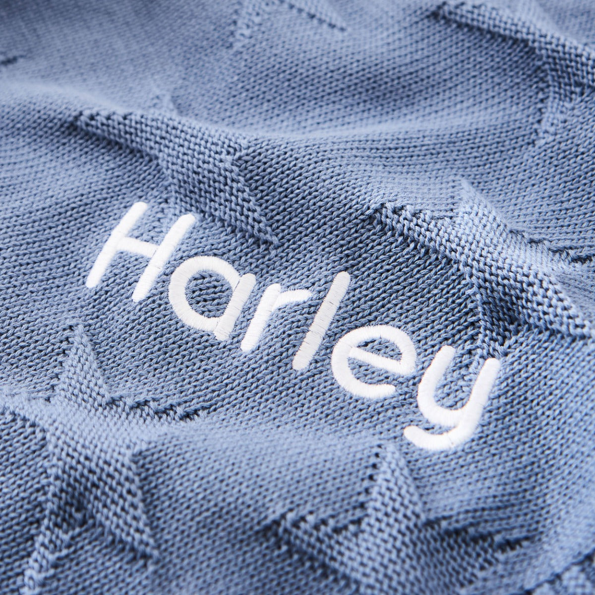 Personalized Wave Blue Jacquard Star Baby Blanket